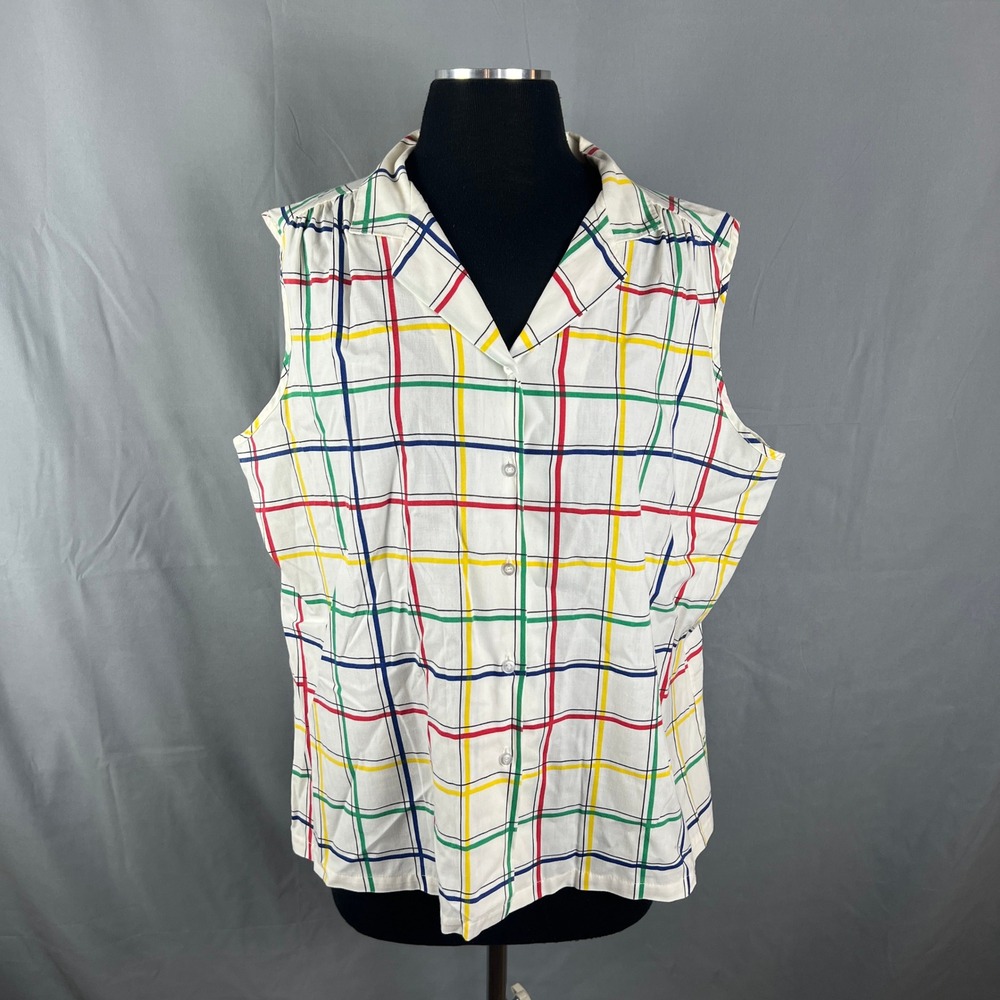 Vintage Sears The Fashion Place Blouse Top Womens 42 Multicolor Plaid Cotton